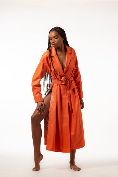 The Mansouria Trench - In Plunged Orange Lamb Leather