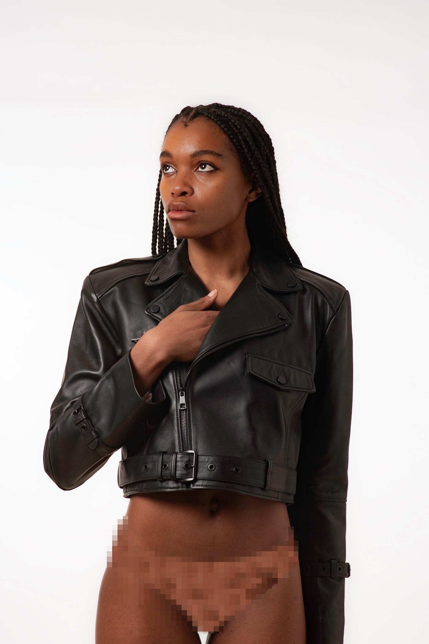 The Crop Perfecto in plunged lamb leather 