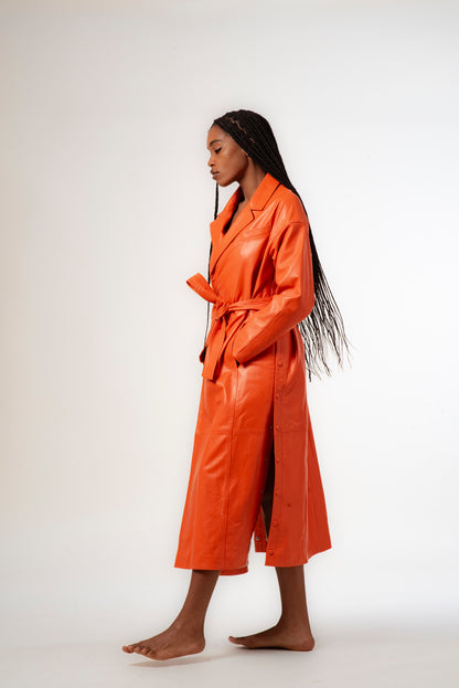 The Mansouria Trench - In Plunged Orange Lamb Leather