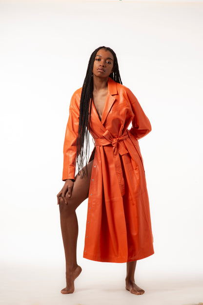 The Mansouria Trench - In Plunged Orange Lamb Leather